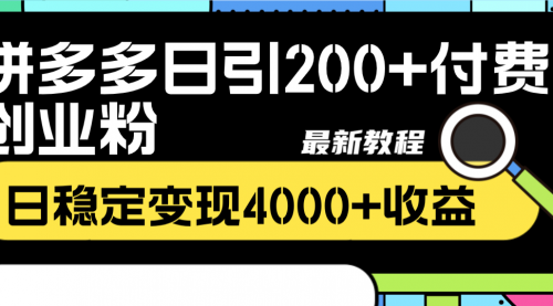 【副业项目8456期】拼多多日引200+付费创业粉，日稳定变现4000+缩略图